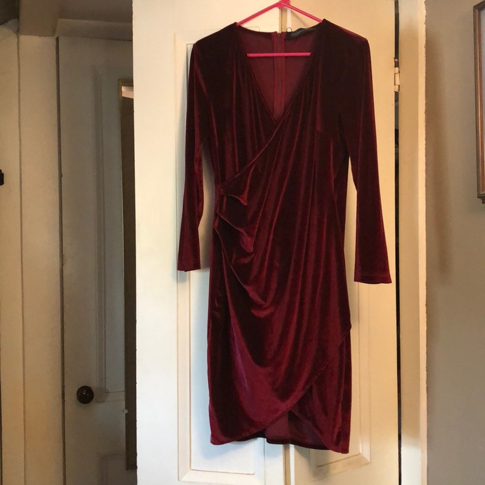 Burgundy Velvet Faux Wrap Dress